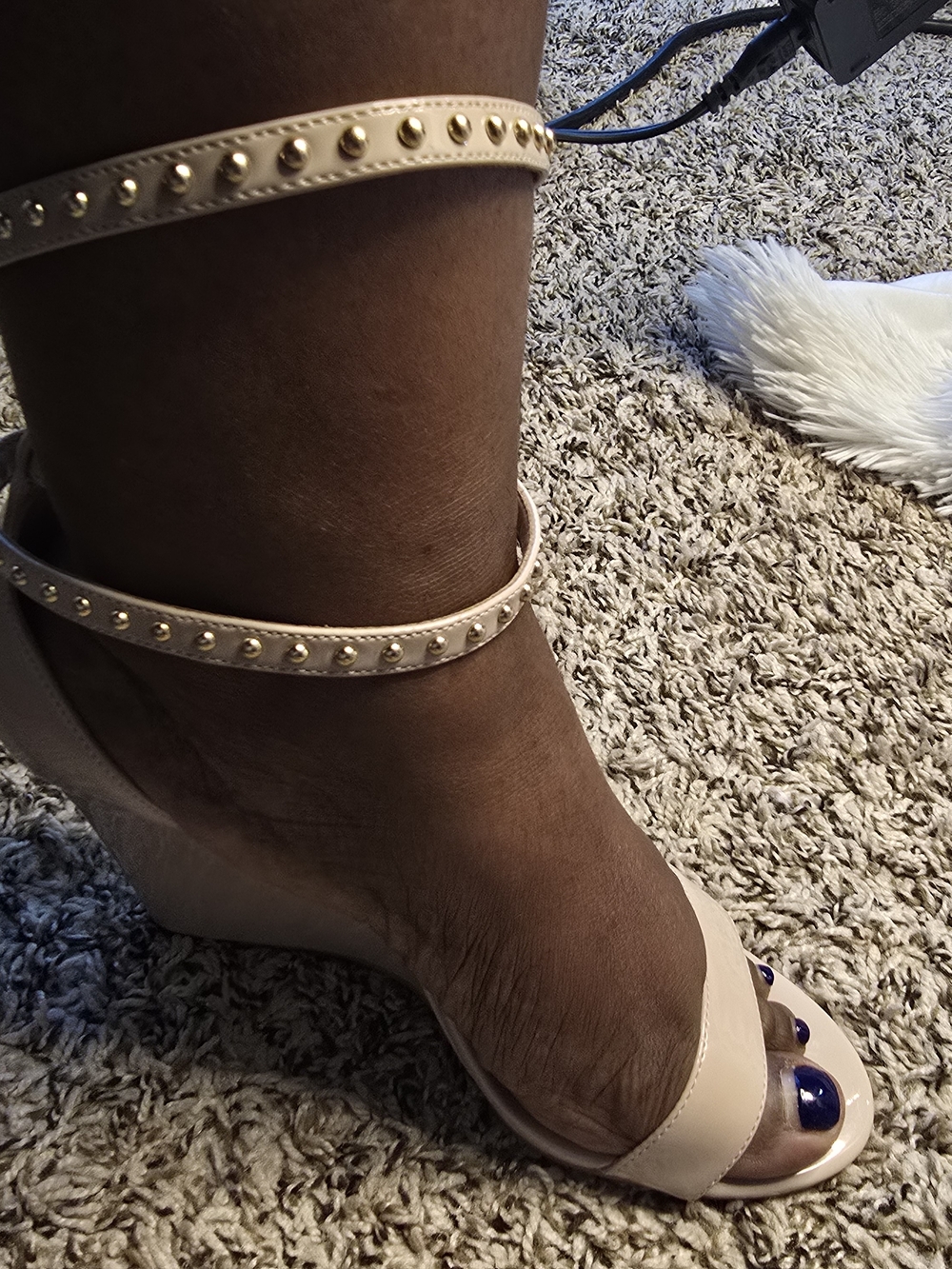 Jennifer Lopez Nude Studded Ankle-Strap Wedge Sandals